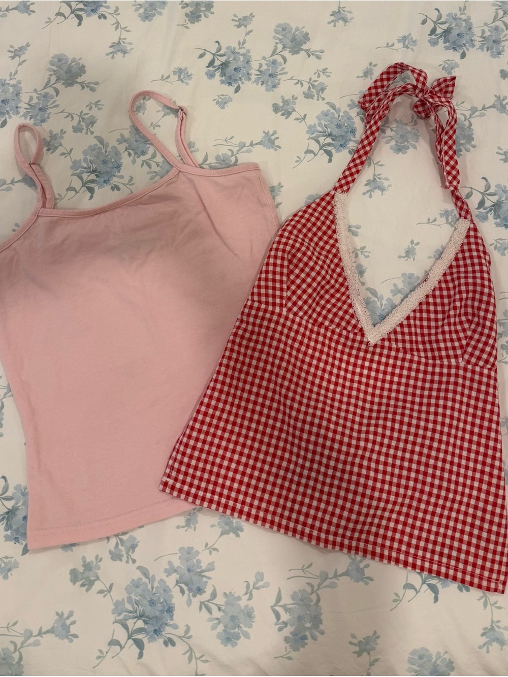 Edikted Bundle!!! Pink Tank & Red Gingham Halter Top Set